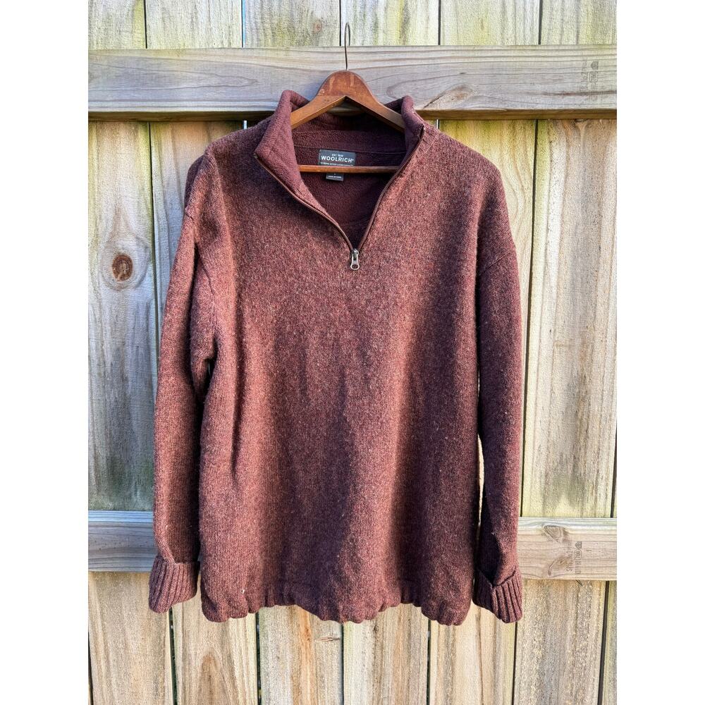 Woolrich Persimmon Wool Quarter-Zip Pullover Brown Oxblood - Picture 1 of 7
